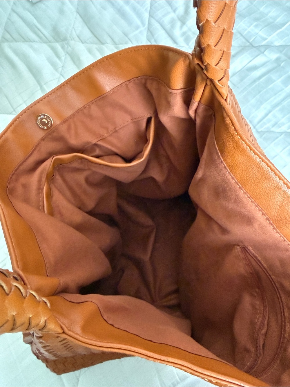 Vegan leather Woven Hobo Shoulder Bag - cognac brown - Picture 5 of 5